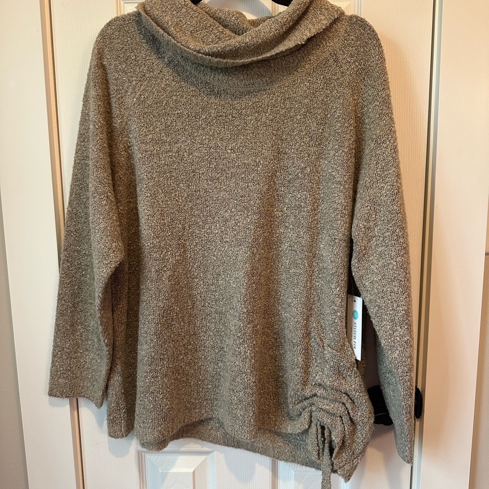 Leo & Nicole Gray Cowl Neck Sweater with Asymmetrical Detail